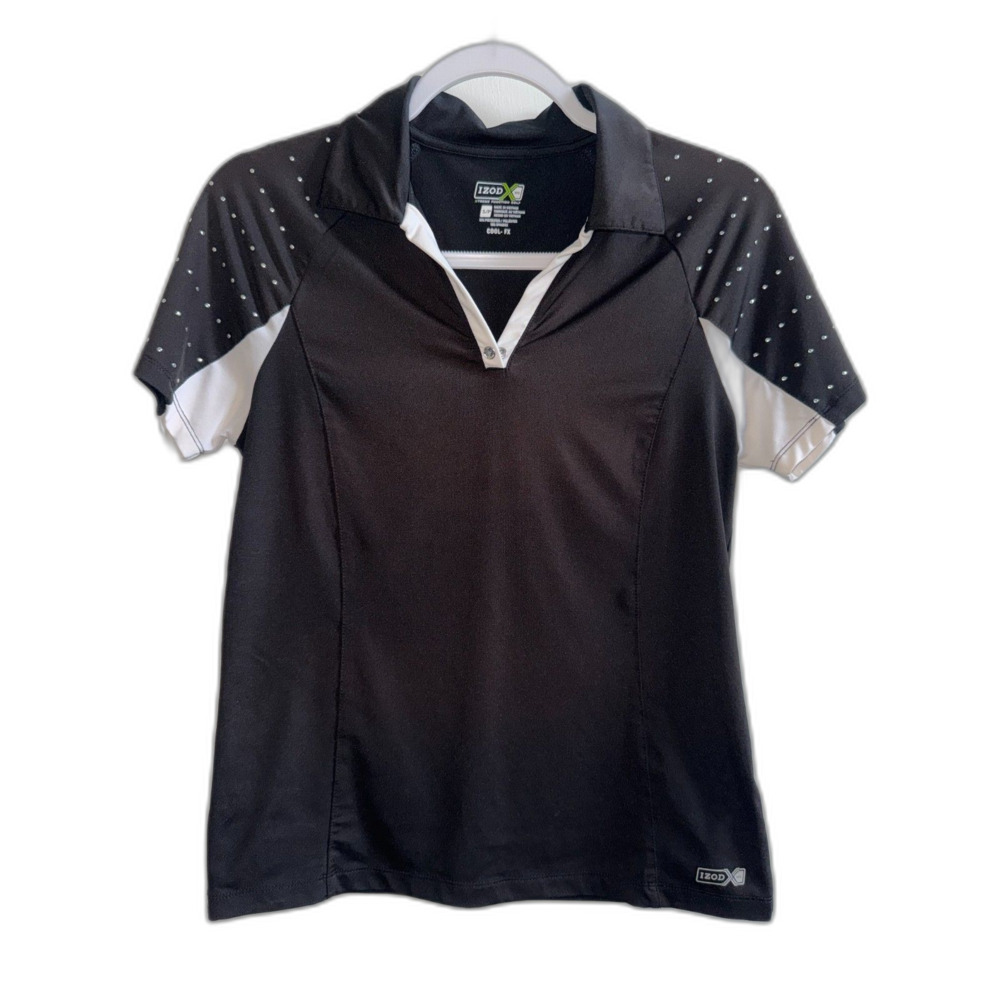 IZOD XFG Women's Golf Polo Shirt Size S Black White Rhinestone Studded Cool-FX